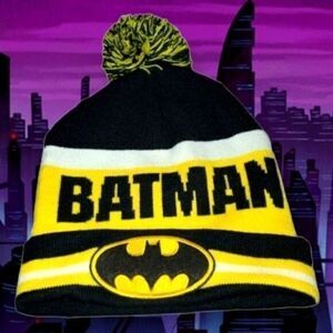 Accessory Innovations Batman Beanie Hat DC Comics Pom Pom Knit Black Yellow OSFM
